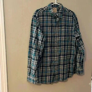[L] NWOT- Red Head Men Green Gray Plaid Flannel LS Button Down  Shirt